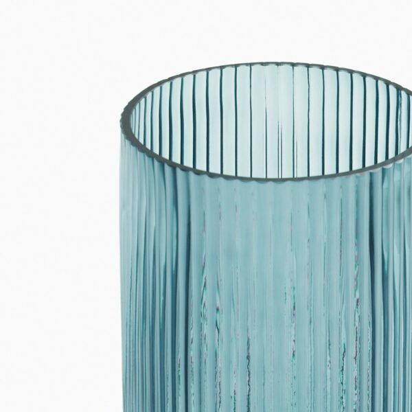 Teal Ribbed Straight Glass Vase - Medium